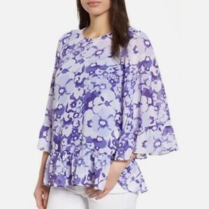 Women's Michael Kors Bell Sleeve Floral Blouse Amethyst size L